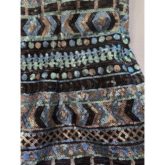 Precious Formals Sequin Mini Dress Sparkle Size 4 Blue Green Black Chunky Stones - Picture 6 of 10